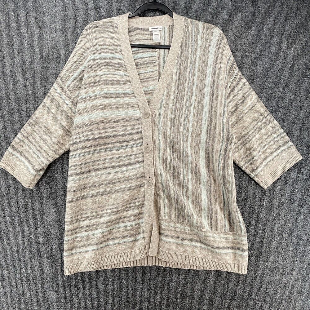 Pure J Jill Cardigan Womens S Gray Striped‎ V-Neck Button Up Casual Minimalist